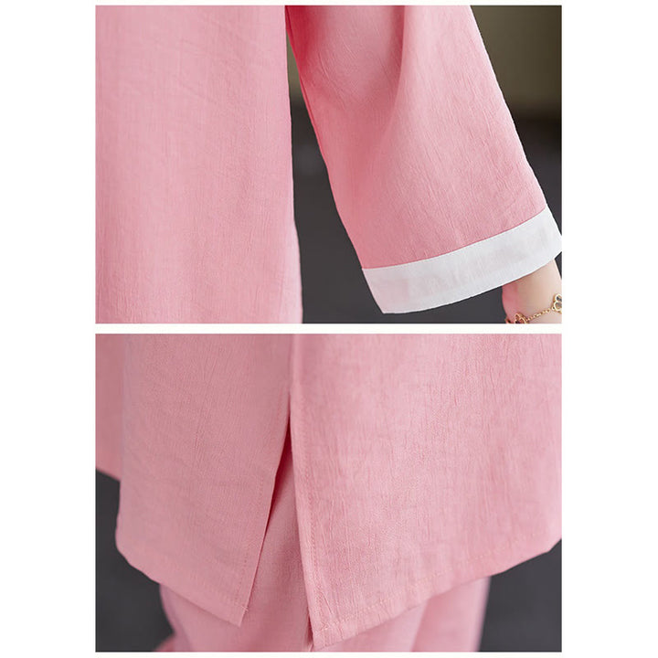 Buddha Stones 2Pcs Vintage Long Sleeve Shirt Top Pants Meditation Zen Tai Chi Cotton Linen Clothing Women's Set - image 6