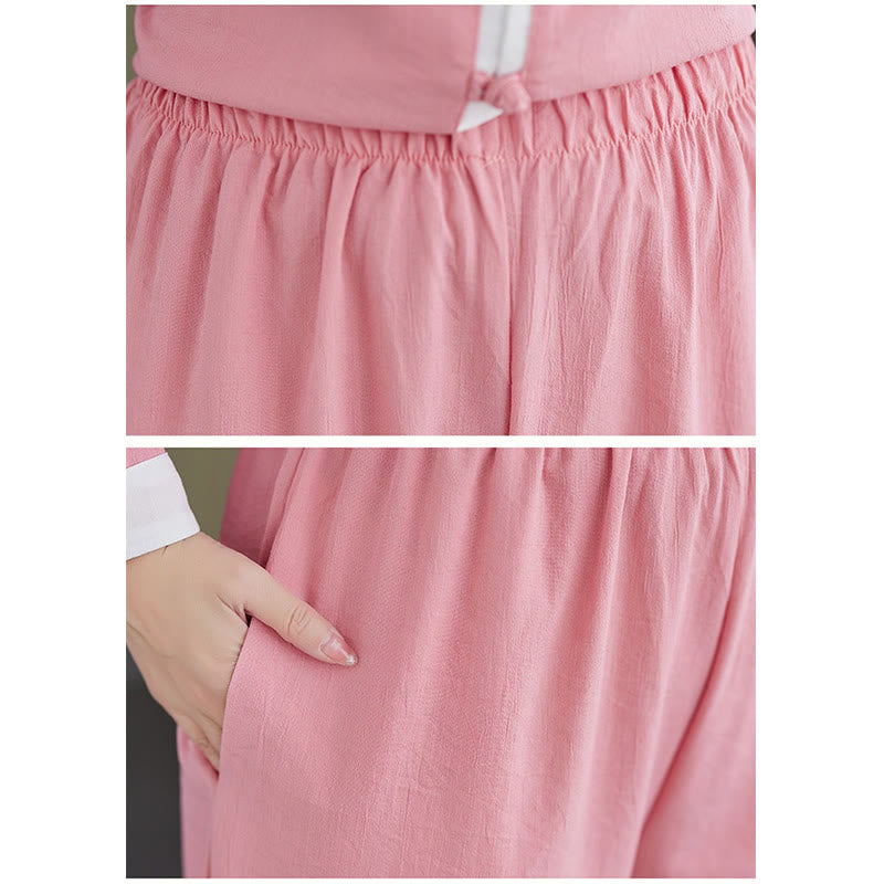 Buddha Stones 2Pcs Vintage Long Sleeve Shirt Top Pants Meditation Zen Tai Chi Cotton Linen Clothing Women's Set - image 9