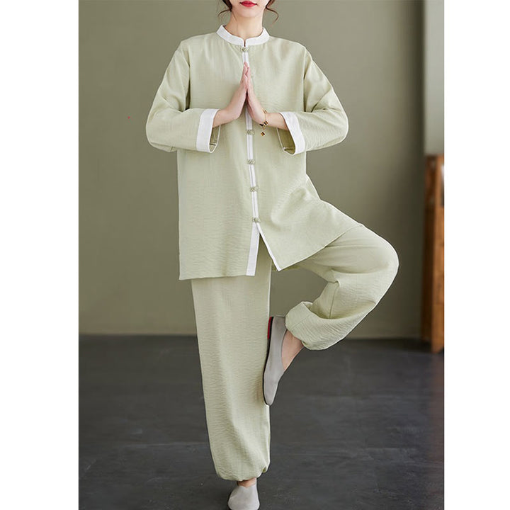 Buddha Stones 2Pcs Vintage Long Sleeve Shirt Top Pants Meditation Zen Tai Chi Cotton Linen Clothing Women's Set - image 17