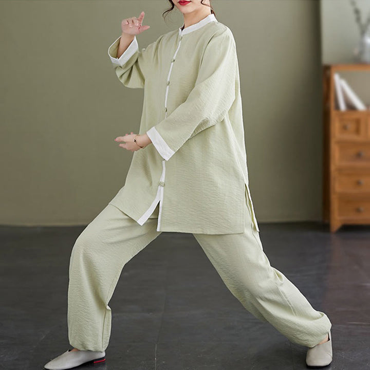 Buddha Stones 2Pcs Vintage Long Sleeve Shirt Top Pants Meditation Zen Tai Chi Cotton Linen Clothing Women's Set - image 14