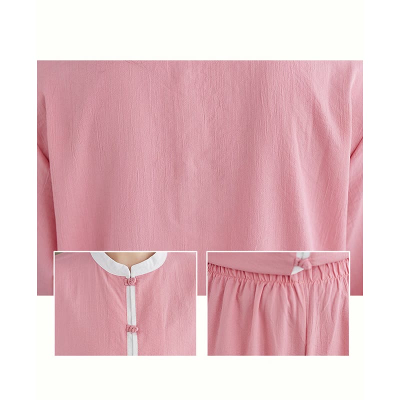 Buddha Stones 2Pcs Vintage Long Sleeve Shirt Top Pants Meditation Zen Tai Chi Cotton Linen Clothing Women's Set - image 7