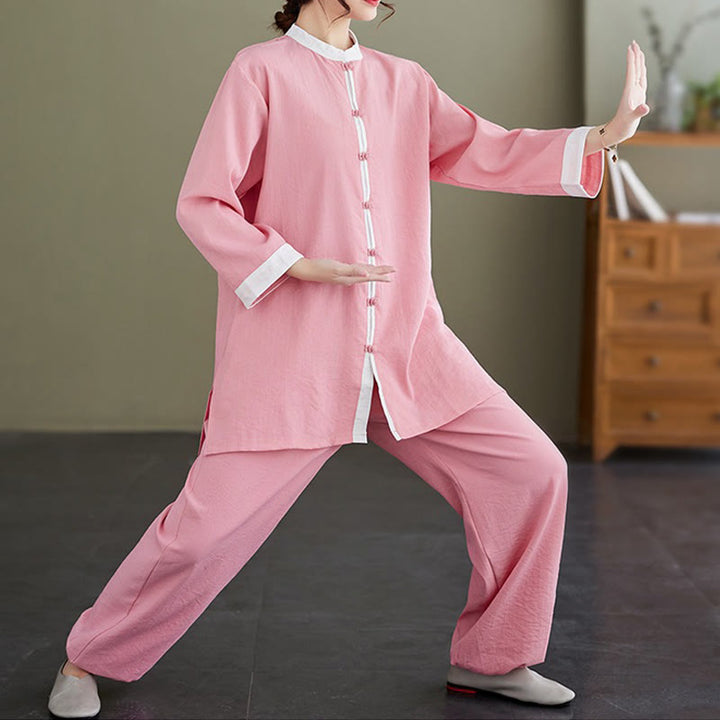 Buddha Stones 2Pcs Vintage Long Sleeve Shirt Top Pants Meditation Zen Tai Chi Cotton Linen Clothing Women's Set - image 1