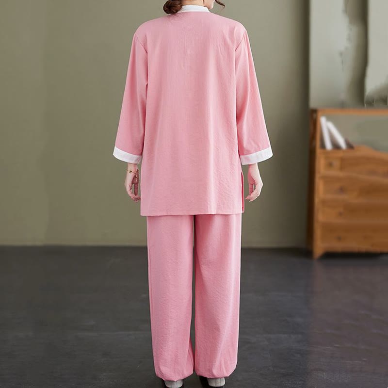 Buddha Stones 2Pcs Vintage Long Sleeve Shirt Top Pants Meditation Zen Tai Chi Cotton Linen Clothing Women's Set - image 3