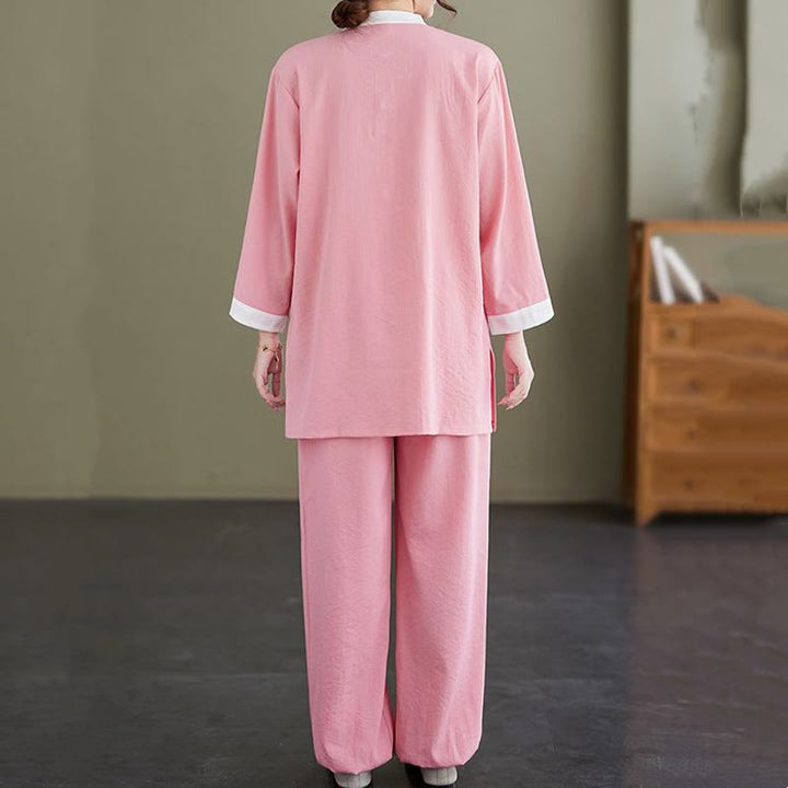 Buddha Stones 2Pcs Vintage Long Sleeve Shirt Top Pants Meditation Zen Tai Chi Cotton Linen Clothing Women's Set - image 3