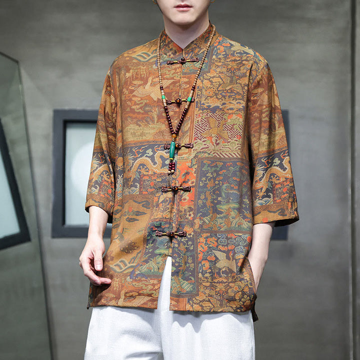 Buddha Stones Landscape Chinese Dragon Pattern Chinese Three Quarter Sleeve Shirt Men T-shirt - Chinese Dragon(Top Only) - US/UK/AU46,EU56 (5XL)  - image 13