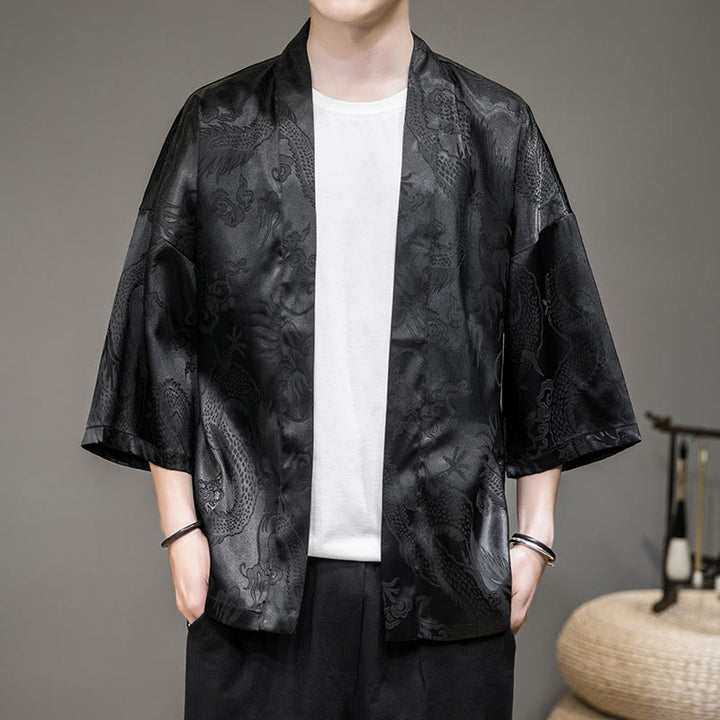 Buddha Stones Chinese Dragon Open Front Jacket Men's Kimono - Black(Top Only) - US/UK/AU46,EU56 (5XL)  - image 6