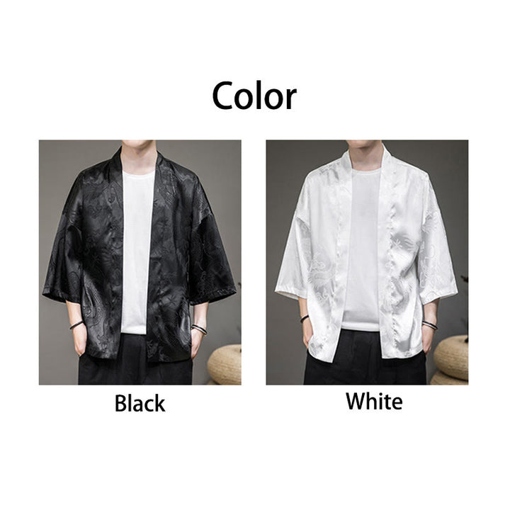 Buddha Stones Chinese Dragon Open Front Jacket Men's Kimono - image 15