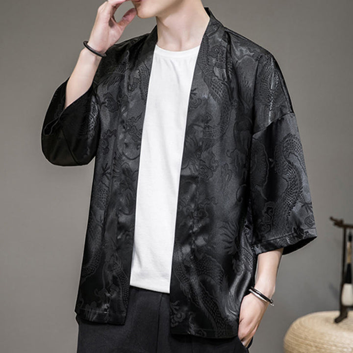 Buddha Stones Chinese Dragon Open Front Jacket Men's Kimono - image 13