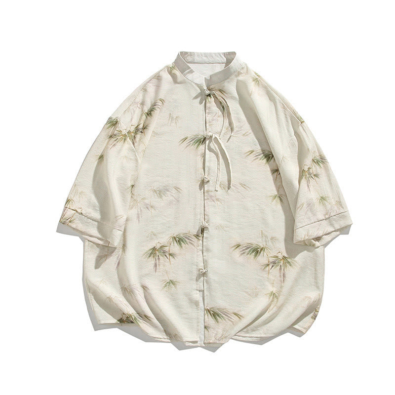 Buddha Stones Green Yellow Bamboo Leaves Print Half Sleeve Shirt Men's T-shirt - image 14