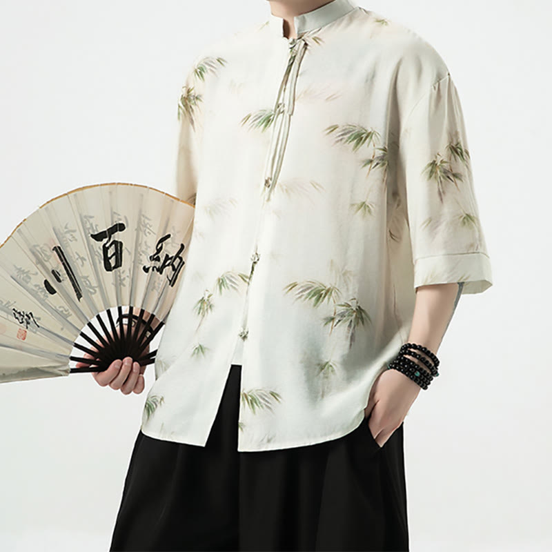 Buddha Stones Green Yellow Bamboo Leaves Print Half Sleeve Shirt Men's T-shirt - image 3