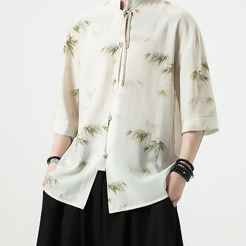 Buddha Stones Green Yellow Bamboo Leaves Print Half Sleeve Shirt Men's T-shirt - image 5