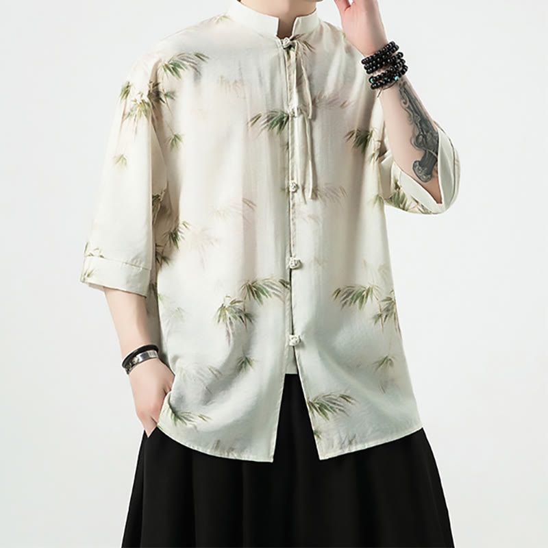 Buddha Stones Green Yellow Bamboo Leaves Print Half Sleeve Shirt Men's T-shirt - image 8