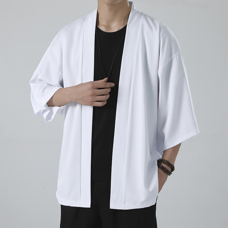 Buddha Stones Solid Color Open Front Jacket Men's Kimono - White(Jacket Only) - US/UK/AU46,EU56 (5XL) - image 8