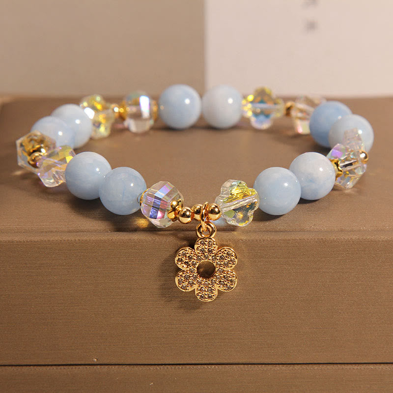 Buddha Stones Natural Aquamarine Flower Healing Crystal Bracelet - Aquamarine(Wrist Circumference 14-16cm) - image 0
