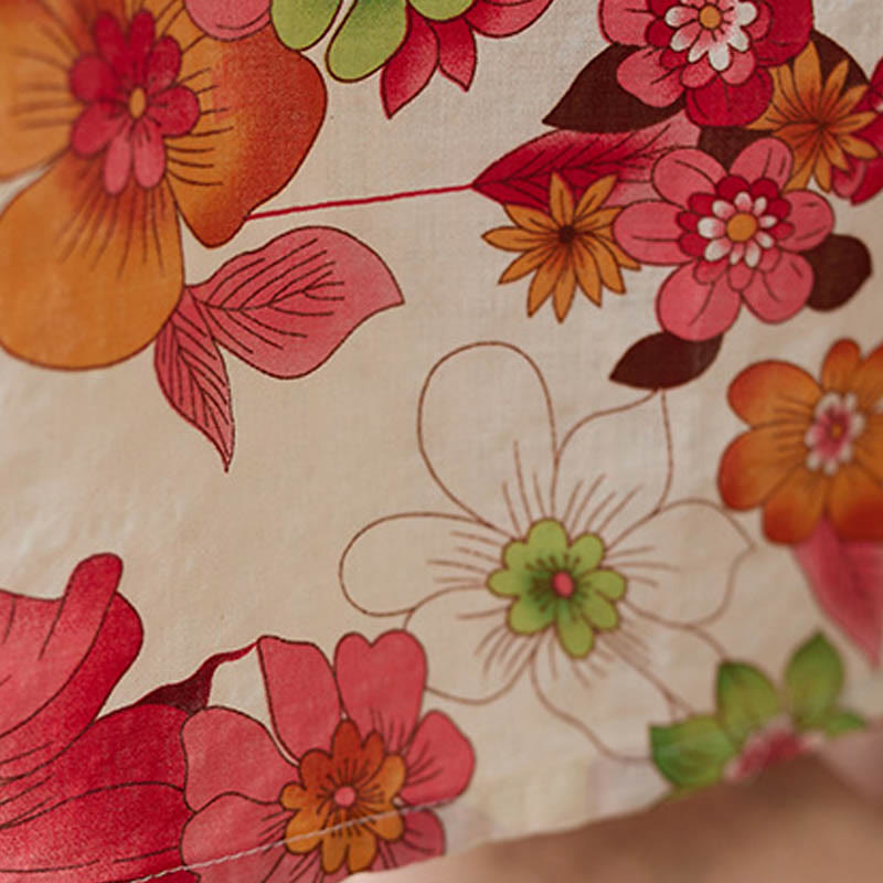 Buddha Stones Red Blue Green Flowers Midi Dress Cotton Half Sleeve Dress With Pockets - image 9