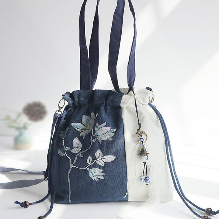 Buddha Stones Embroidered Grass Flowers Cherry Blossom Canvas Tote Crossbody Bag Shoulder Bag Handbag - image 9