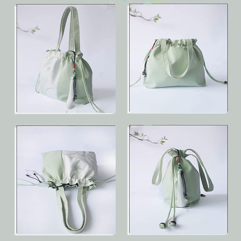 Buddha Stones Embroidered Grass Flowers Cherry Blossom Canvas Tote Crossbody Bag Shoulder Bag Handbag - image 5