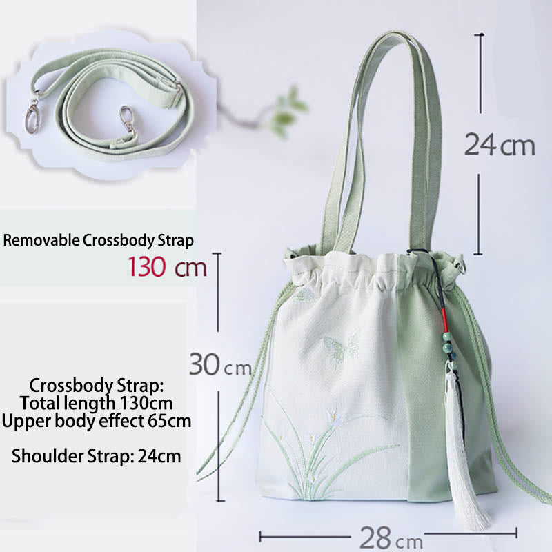 Buddha Stones Embroidered Grass Flowers Cherry Blossom Canvas Tote Crossbody Bag Shoulder Bag Handbag - image 6