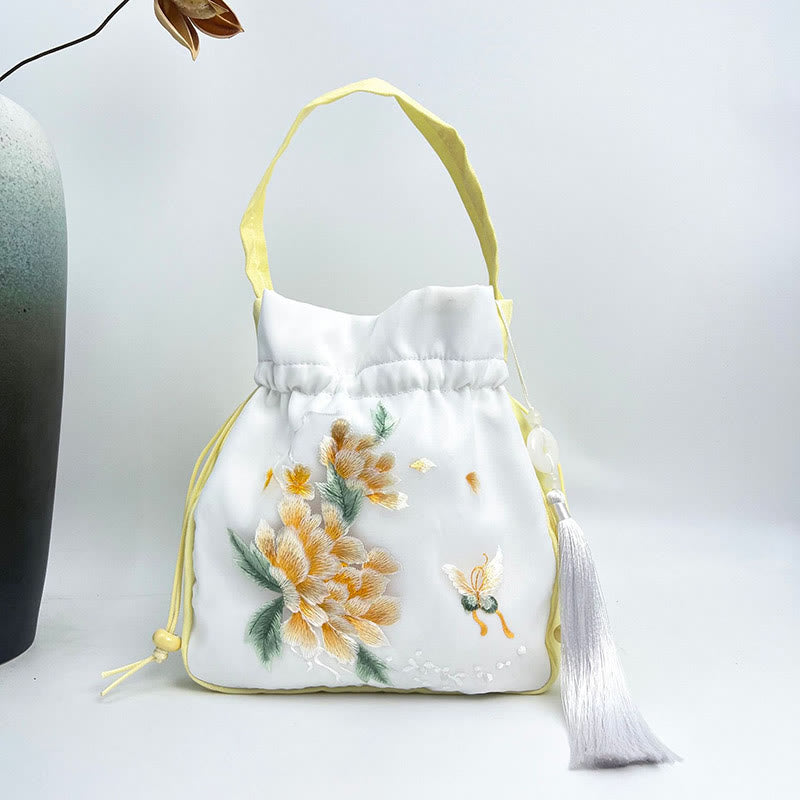 Buddha Stones Suzhou Embroidery Rabbit Lotus Epiphyllum Peony Magnolia Silk Tote Crossbody Bag Shoulder Bag Handbag - Yellow Golden Peony 20*20*7cm - image 24