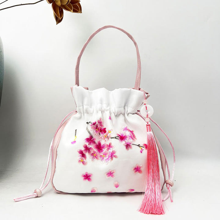 Buddha Stones Suzhou Embroidery Rabbit Lotus Epiphyllum Peony Magnolia Silk Tote Crossbody Bag Shoulder Bag Handbag - Light Pink Cherry Blossoms 20*20*7cm - image 27