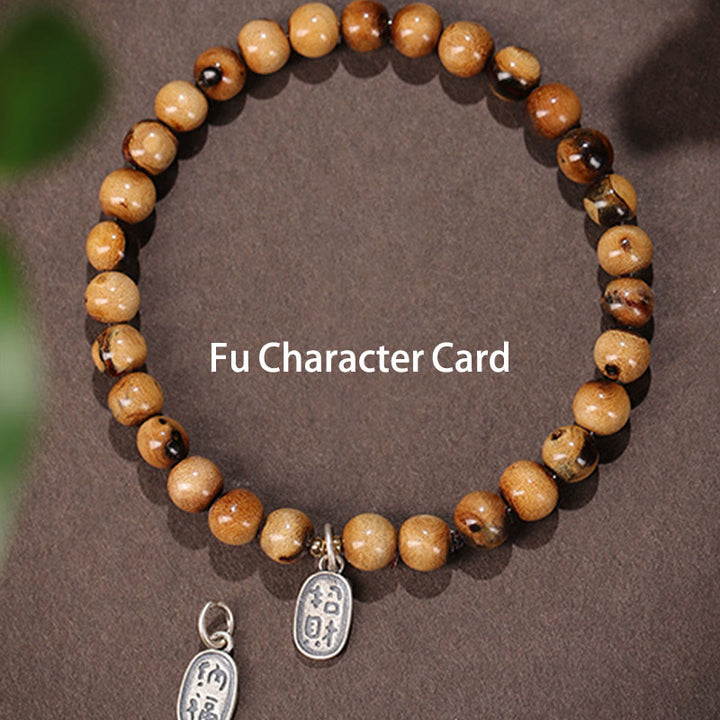 Buddha Stones 925 Sterling Silver Natural Golden Sea Willow Zakiram Goddess of Wealth Lucky fortune Fu Character Success Bracelet - 925 Sterling Silver Lucky Fortune Fu Character - 10mm(Wrist Circumference 14-16cm) - image 6