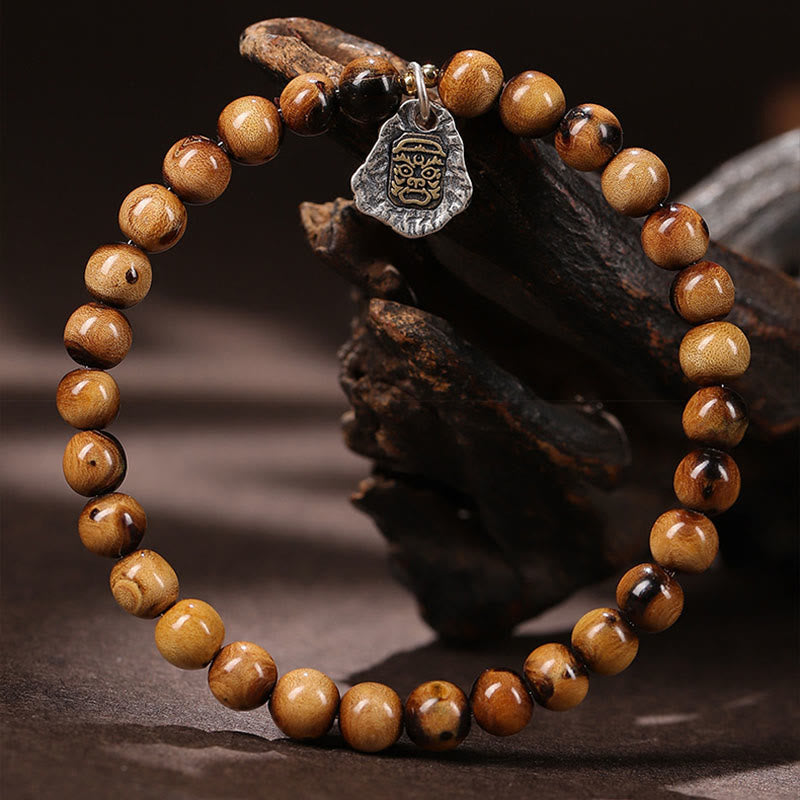 Buddha Stones 925 Sterling Silver Natural Golden Sea Willow Zakiram Goddess of Wealth Lucky fortune Fu Character Success Bracelet - image 4