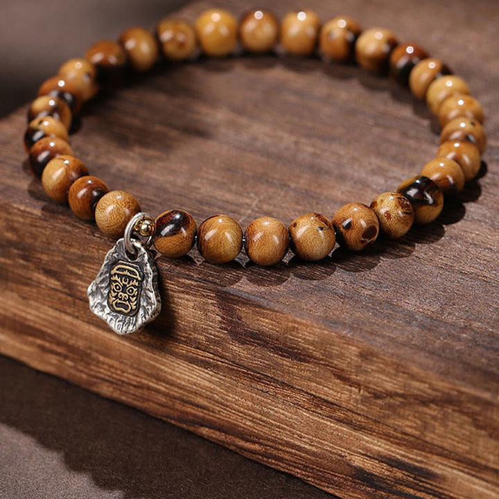 Buddha Stones 925 Sterling Silver Natural Golden Sea Willow Zakiram Goddess of Wealth Lucky fortune Fu Character Success Bracelet - 925 Sterling Silver Zakilam - 10mm(Wrist Circumference 14-16cm) - image 0