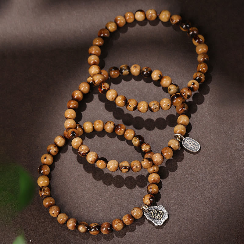 Buddha Stones 925 Sterling Silver Natural Golden Sea Willow Zakiram Goddess of Wealth Lucky fortune Fu Character Success Bracelet - image 1