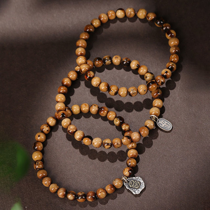 Buddha Stones 925 Sterling Silver Natural Golden Sea Willow Zakiram Goddess of Wealth Lucky fortune Fu Character Success Bracelet - image 1