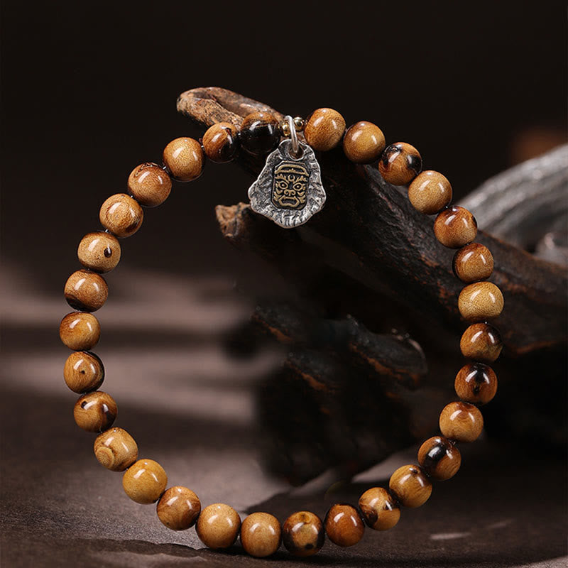 Buddha Stones 925 Sterling Silver Natural Golden Sea Willow Zakiram Goddess of Wealth Lucky fortune Fu Character Success Bracelet - image 2