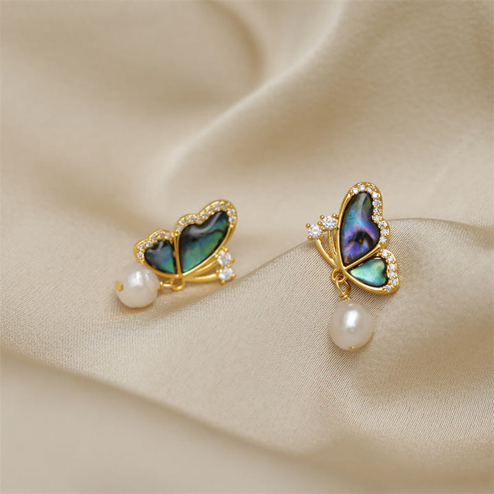 Buddha Stones 18K Gold Plated Copper Pearl Butterfly Love Stud Earrings - image 3