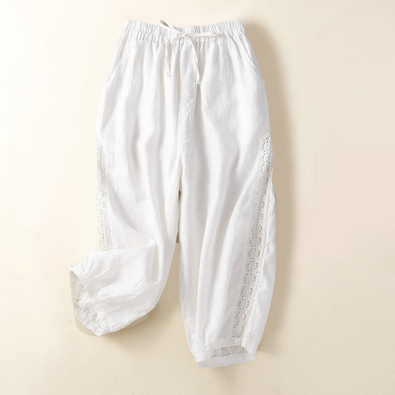Buddha Stones Solid Color Flower Loose Drawstring Harem Pants With Pockets - White - US8-10,UK/AU12-14,EU40-42 (2XL) - image 10