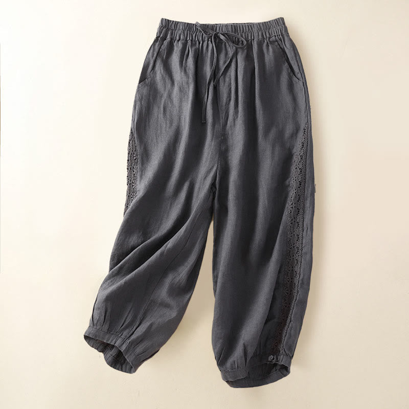 Buddha Stones Solid Color Flower Loose Drawstring Harem Pants With Pockets - Gray - US8-10,UK/AU12-14,EU40-42 (2XL) - image 15