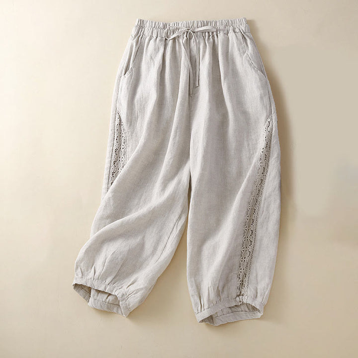 Buddha Stones Solid Color Flower Loose Drawstring Harem Pants With Pockets - Beige - US8-10,UK/AU12-14,EU40-42 (2XL) - image 0