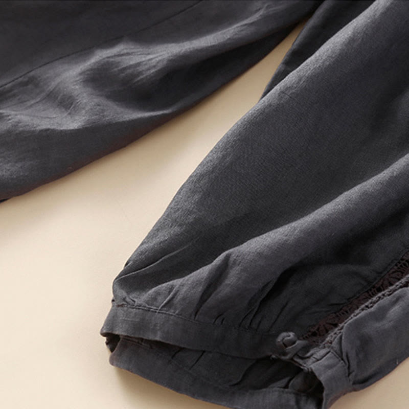 Buddha Stones Solid Color Flower Loose Drawstring Harem Pants With Pockets - image 18