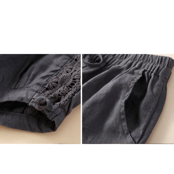 Buddha Stones Solid Color Flower Loose Drawstring Harem Pants With Pockets - image 20