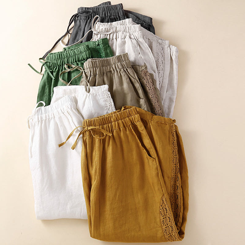 Buddha Stones Solid Color Flower Loose Drawstring Harem Pants With Pockets - image 35