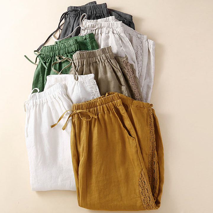 Buddha Stones Solid Color Flower Loose Drawstring Harem Pants With Pockets - image 35