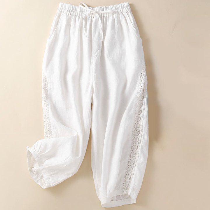 Buddha Stones Solid Color Flower Loose Drawstring Harem Pants With Pockets - image 11