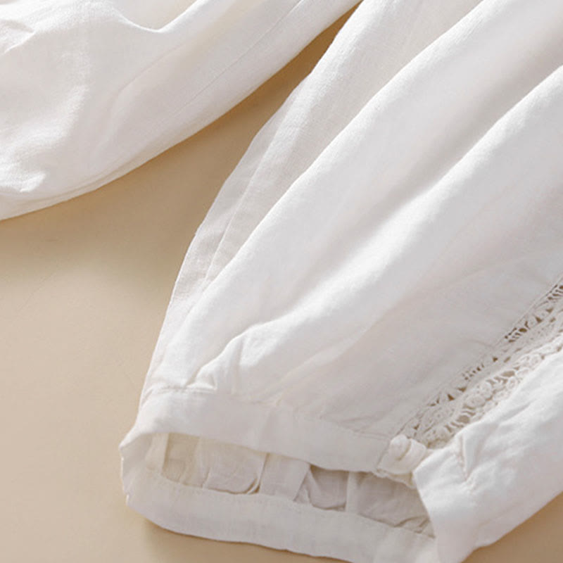 Buddha Stones Solid Color Flower Loose Drawstring Harem Pants With Pockets - image 13