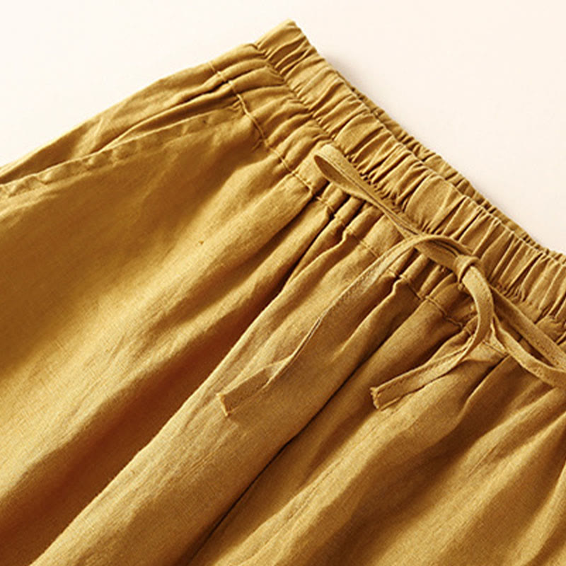 Buddha Stones Solid Color Flower Loose Drawstring Harem Pants With Pockets - image 31