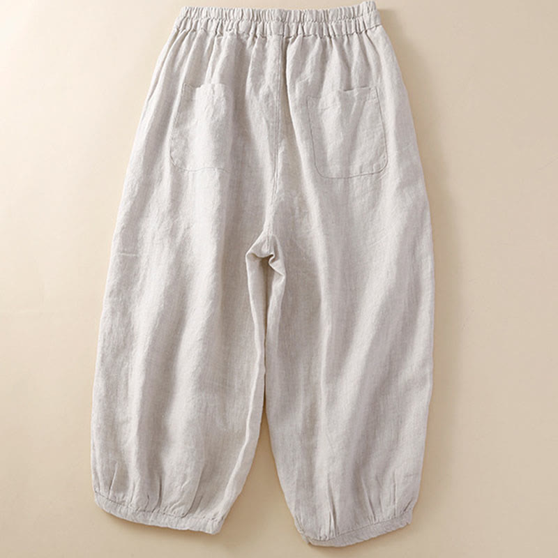 Buddha Stones Solid Color Flower Loose Drawstring Harem Pants With Pockets - image 1