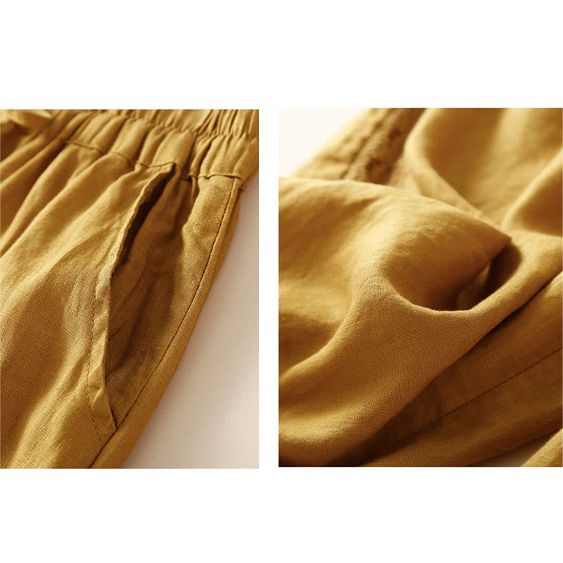 Buddha Stones Solid Color Flower Loose Drawstring Harem Pants With Pockets - image 33