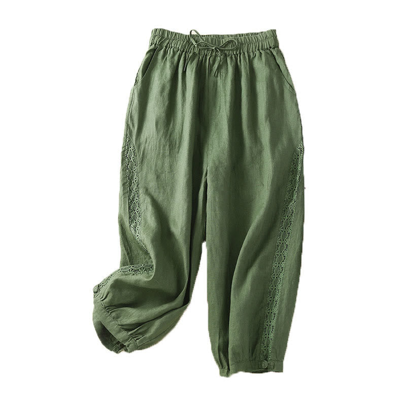 Buddha Stones Solid Color Flower Loose Drawstring Harem Pants With Pockets - image 25