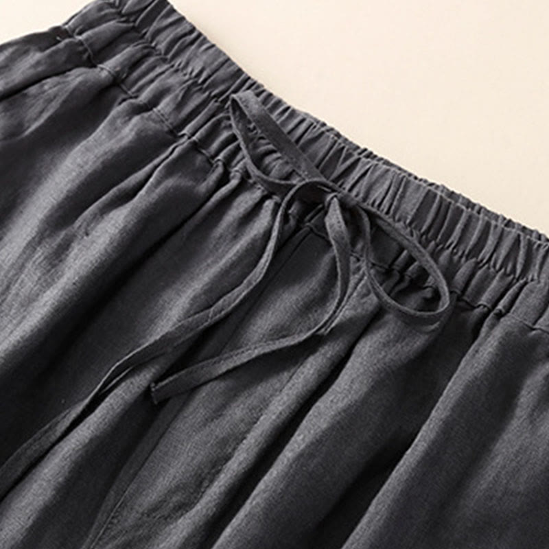 Buddha Stones Solid Color Flower Loose Drawstring Harem Pants With Pockets - image 16