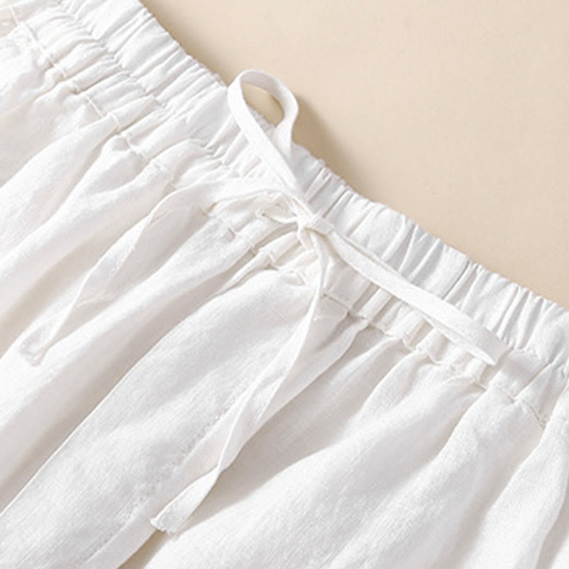 Buddha Stones Solid Color Flower Loose Drawstring Harem Pants With Pockets - image 12