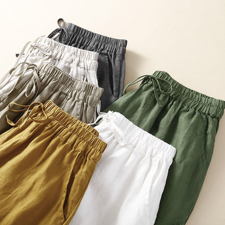 Buddha Stones Solid Color Flower Loose Drawstring Harem Pants With Pockets - image 34