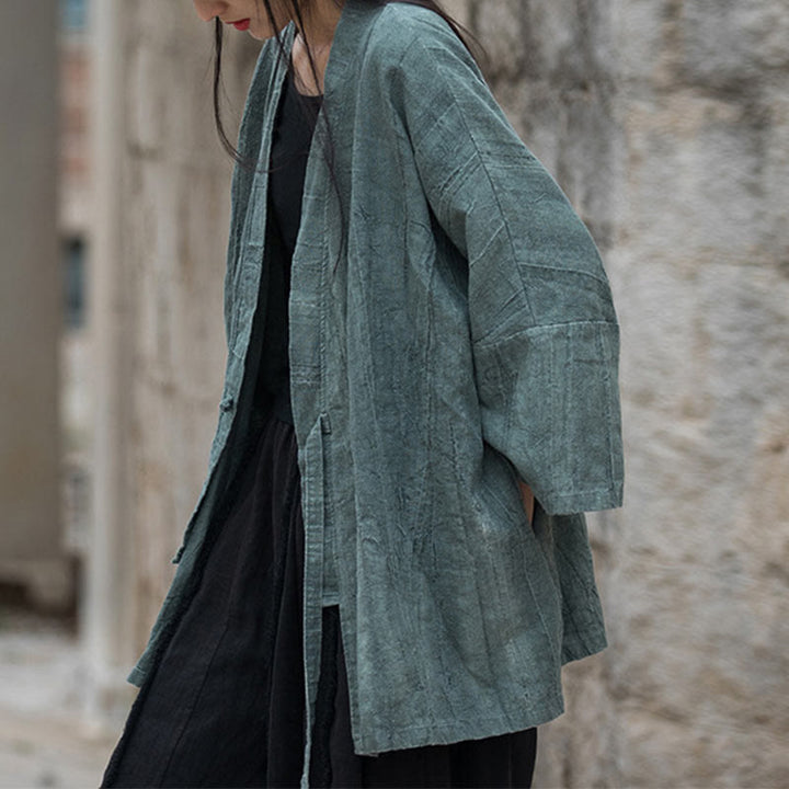 Buddha Stones Tie Dye Lace-up Design Coat Zen Meditation Open Front Top Jacket - LightCyan-US4-14,UK/AU8-18,EU36-46 (F)-(Top Only) - image 21