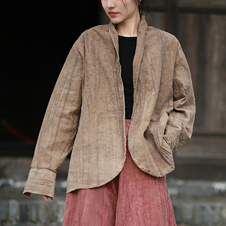 Buddha Stones Solid Color Tie Dye Long Sleeve Zen Meditation Open Front Jacket - Brown-US4-8/10,UK/AU8-12/14,EU36-40/42 (F)-(Jacket Only) - image 19