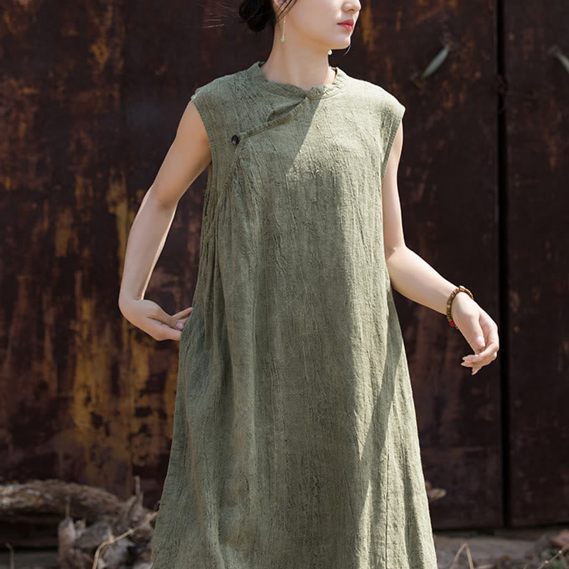 Buddha Stones Handmade Tie Dye Midi Dress Linen Sleeveless Dress - image 11